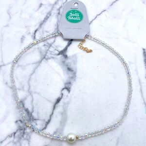 New Jolli Molli Iridescent Bead Necklace with Faux Pearl Accent Aurora Borealis